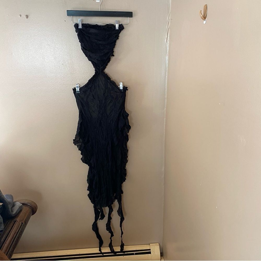 Jaded London Scrunch Lace Ruffle Dress black jellyfish hem cut out Revolve 2 S - Picture 15 of 16